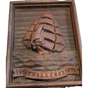 Vintage Clipper Ship Challenge Nautical Décor  Hand Carved Wood  Wall Art 6"x8"